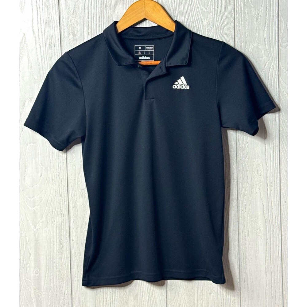 Adidas kids Polo Shirt, M, Black, Short Sleeve, Collared Button, Solid Logo